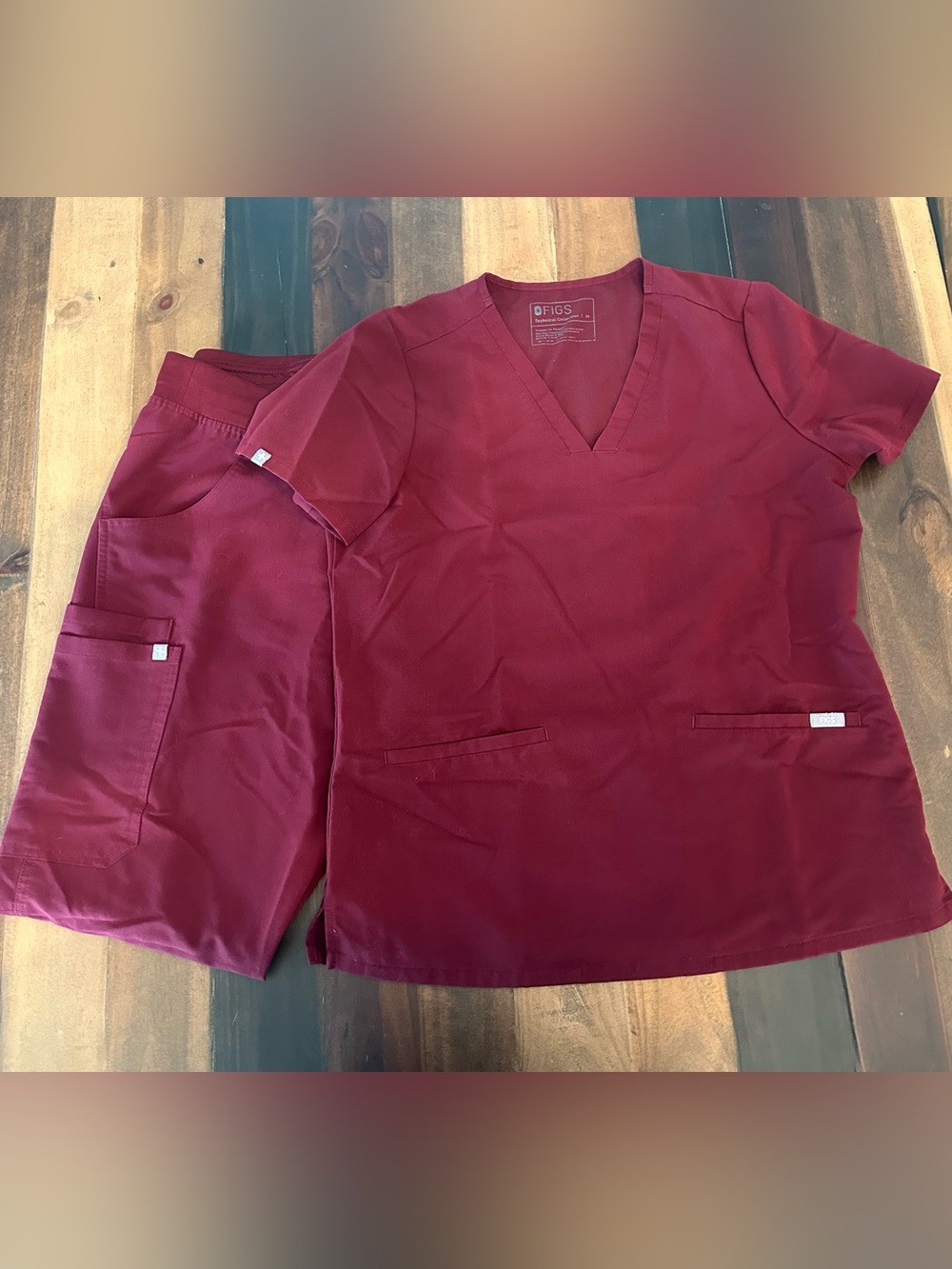 Figs burgundy V-Neck Scrub Top and Pants Set